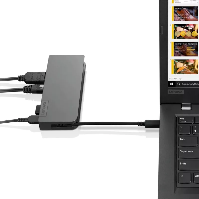 Lenovo 4X90S92381 Powered USB-C Travel Hub estación de acoplamiento, VGA, HDMI, 13 W, Iron Grey
