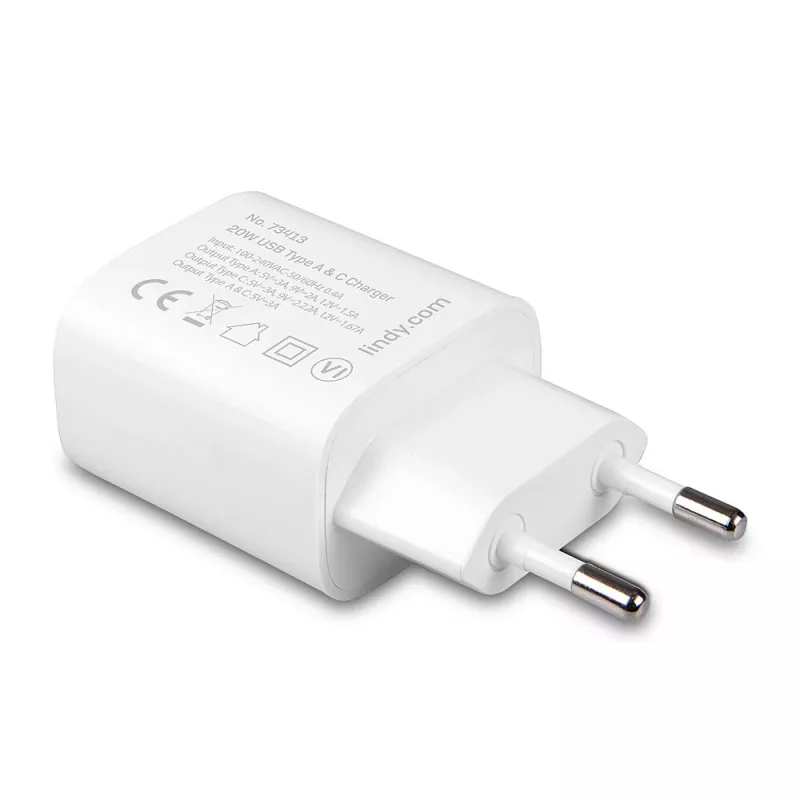 Lindy 73413 cargador USB-A y USB-C, 20 W, Power Delivery, 100–240 V, blanco
