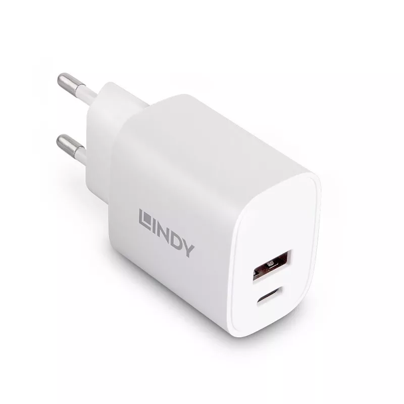 Lindy 73413 cargador USB-A y USB-C, 20 W, Power Delivery, 100–240 V, blanco