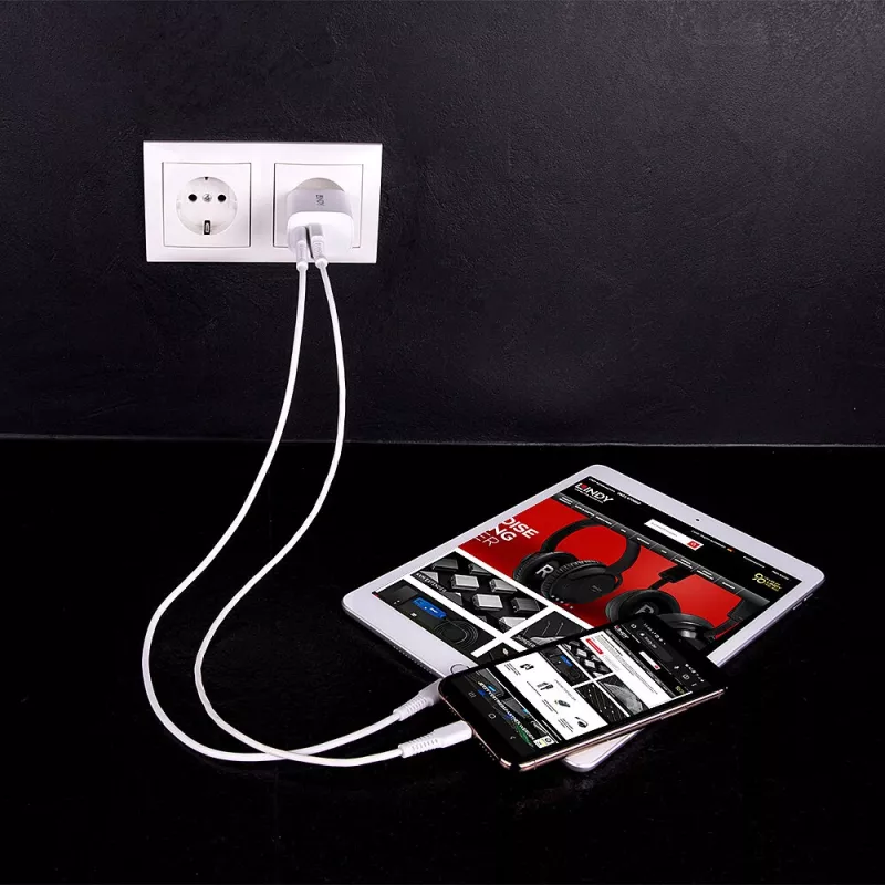 Lindy 73413 cargador USB-A y USB-C, 20 W, Power Delivery, 100–240 V, blanco