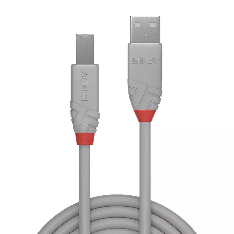 Cable USB 2.0 Type-A a B Lindy 0,5 m, Anthra Line, gris