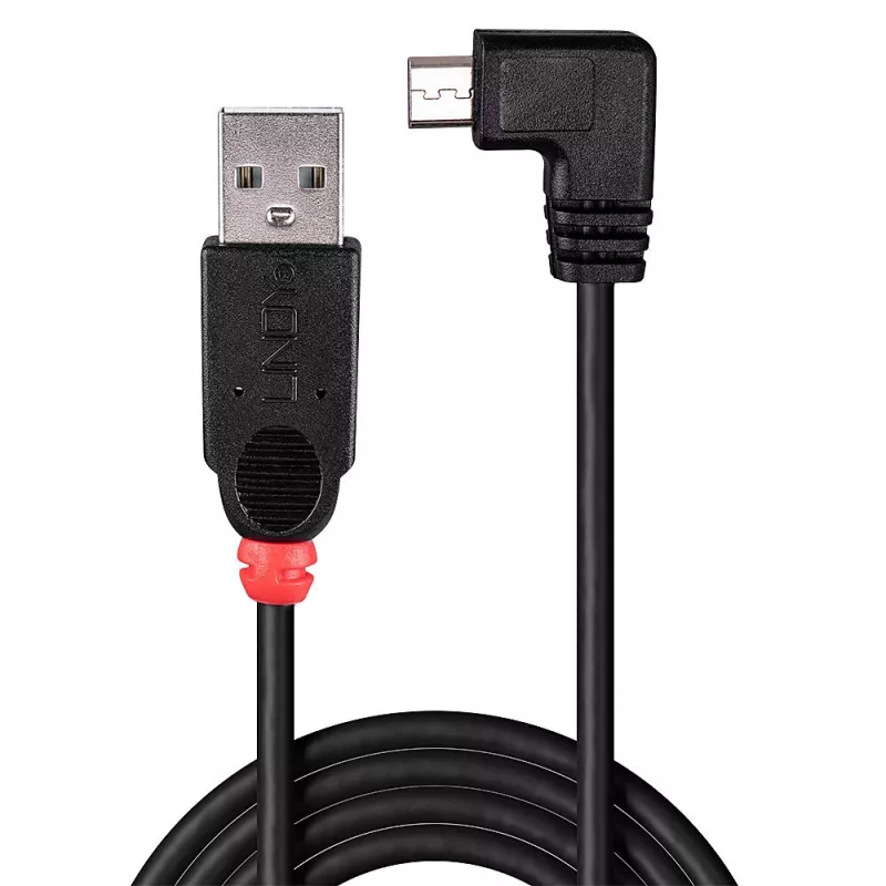 Cable USB 2.0 Lindy 1 m - Type-A a Micro-B, acodado 90 grados