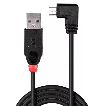 Cable USB 2.0 Lindy 2 m – Type-A a Micro-B, acodado 90°