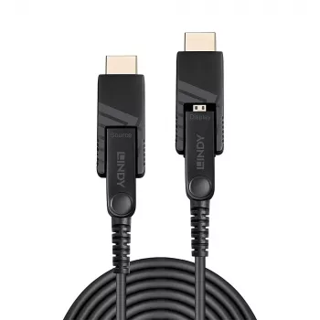 Cable Micro-HDMI 18G híbrido de fibra óptica Lindy 100 m con conectores HDMI y DVI desmontables