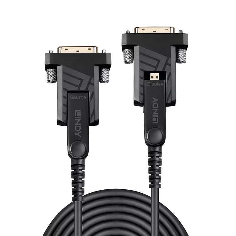 Cable Micro-HDMI 18G híbrido de fibra óptica Lindy 100 m con conectores HDMI y DVI desmontables