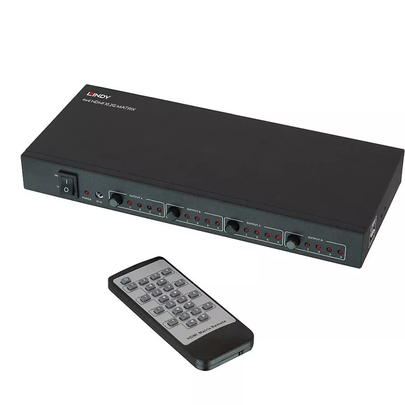 Lindy matriz HDMI 4x4 4K60, HDMI, 4x HDMI, metal, 1080p, 2160p, DTS-HD, Dolby TrueHD, 12 V