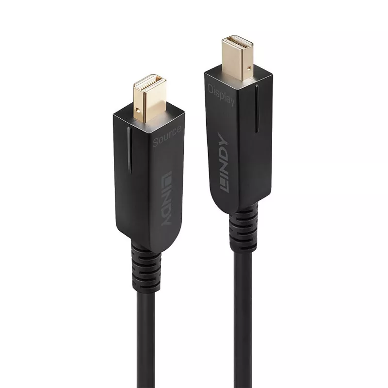 Lindy 20m cable Mini DisplayPort 1.4 híbrido de fibra óptica con conectores DP extraíbles