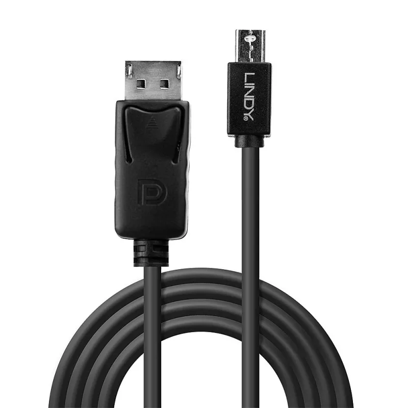 Lindy 41646 cable de Mini DisplayPort a DisplayPort, macho/macho, DP 1.2, 4K 4096x2160, 2 m, negro
