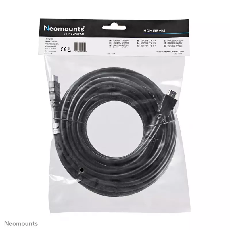 Cable HDMI Neomounts HDMI35MM - 10 metros, 10 m, HDMI Type-A (estándar), HDMI Type-A (estándar), 10,2 Gbit/s, negro