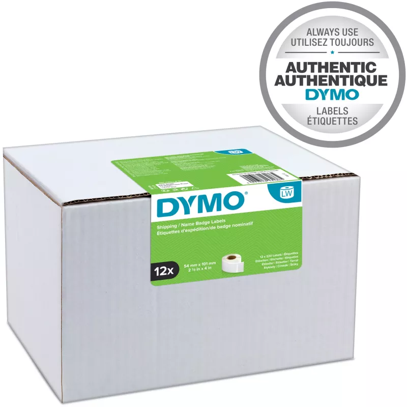 DYMO S0722420 LabelWriter etiquetas de envío/identificación, 54 x 101 mm, 12 rollos x 220 (2640 etiquetas), autoadhesivas, blancas