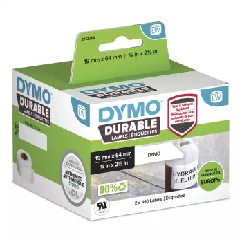 DYMO LabelWriter etiquetas industriales duraderas | 19 mm x 64 mm | polipropileno blanco | 2 rollos de 450 (900 etiquetas autoadhesivas) | originales | para impresoras de etiquetas LabelWriter