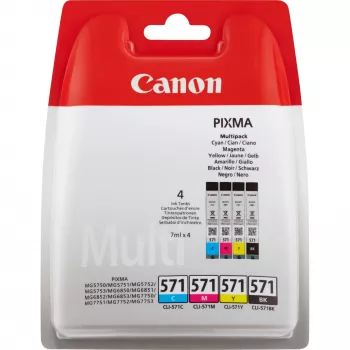 Cartuchos de tinta Canon CLI-571 BK/C/M/Y Multipack, Negro, Cian, Magenta, Amarillo, 4 unidades, 349 páginas, Multipack