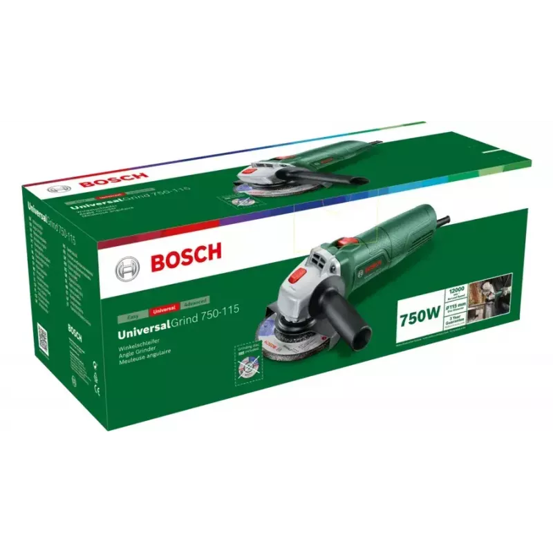 Bosch UniversalGrind 750-115 06033E2000 amoladora angular, 750 W, verde/negra