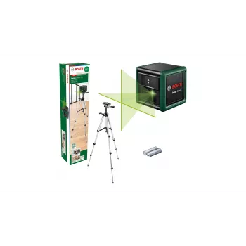 Nivel láser Bosch Quigo Verde con trípode 1,1 m — set compacto de láser de líneas cruzadas