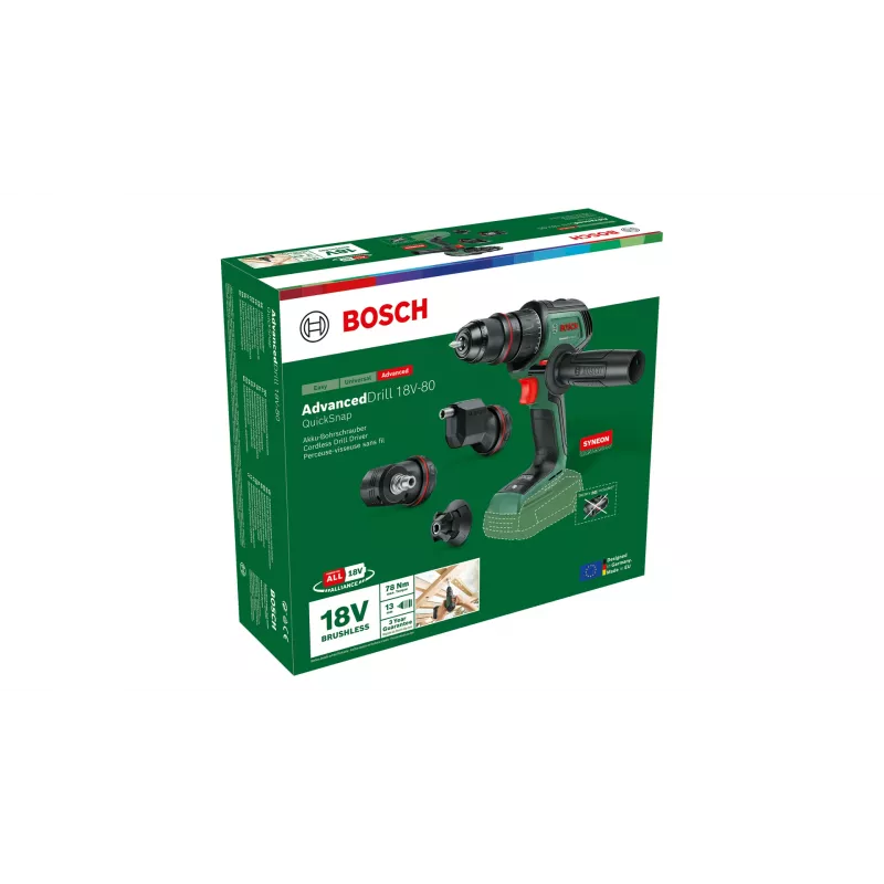 Atornillador-taladro a batería Bosch AdvancedDrill 18V-80 QuickSnap Solo — 18 V, compacto, verde/negro
