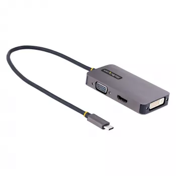 Adaptador de vídeo USB-C StarTech.com, adaptador USB-C a HDMI DVI VGA, hasta 4K 60Hz, aluminio, adaptador de pantalla de vídeo multipuerto, compatible con Thunderbolt 3/4, adaptador de viaje USB Type-C