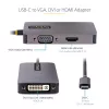 Adaptador de vídeo USB-C StarTech.com, adaptador USB-C a HDMI DVI VGA, hasta 4K 60Hz, aluminio, adaptador de pantalla de vídeo multipuerto, compatible con Thunderbolt 3/4, adaptador de viaje USB Type-C