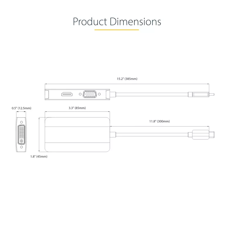 Adaptador de vídeo USB-C StarTech.com, adaptador USB-C a HDMI DVI VGA, hasta 4K 60Hz, aluminio, adaptador de pantalla de vídeo multipuerto, compatible con Thunderbolt 3/4, adaptador de viaje USB Type-C