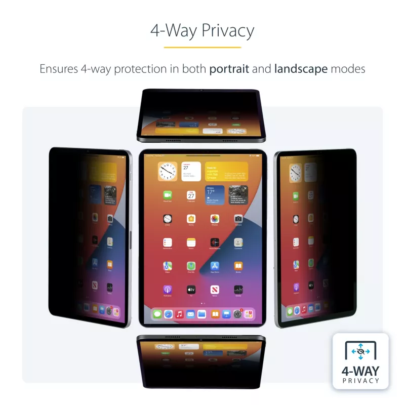 StarTech.com filtro de privacidad de 4 vías para iPad Pro de 11 pulgadas, para orientación vertical/horizontal, compatible con táctil, ángulo de visión +/- 30°, bloquea hasta el 51 % de luz azul, antirreflejo