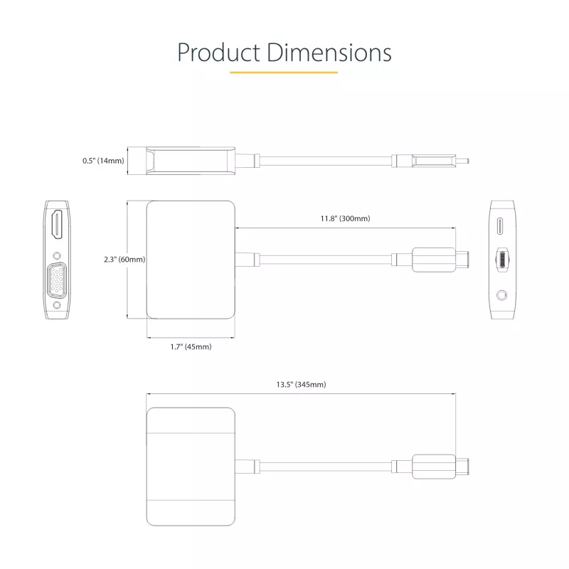 Adaptador de vídeo USB-C StarTech.com, adaptador multipuerto USB-C a HDMI VGA, audio de 3,5 mm, 4K 60Hz HDR, 100W PD Pass-Through, compatible con Thunderbolt 3/4 – adaptador de pantalla USB-C de viaje