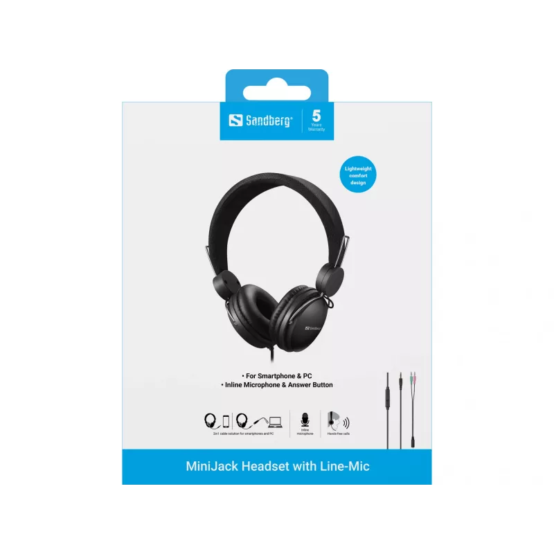 Headset Sandberg MiniJack con micrófono en línea