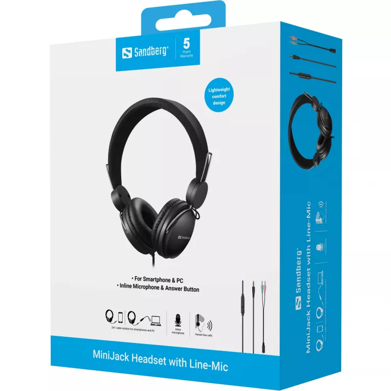 Headset Sandberg MiniJack con micrófono en línea