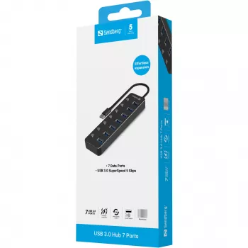 Hub USB Sandberg 7 puertos USB 3.0 negro aluminio