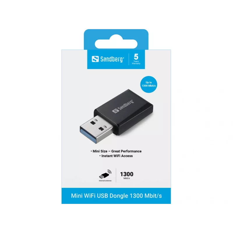Dongle Mini WiFi Sandberg 1300 Mbit/s USB Type-A dual-band
