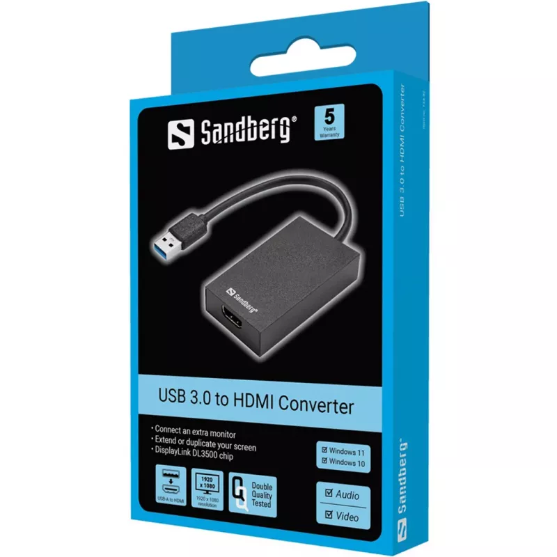 Convertidor USB 3.0 a HDMI Sandberg negro convertidor de vídeo pasivo