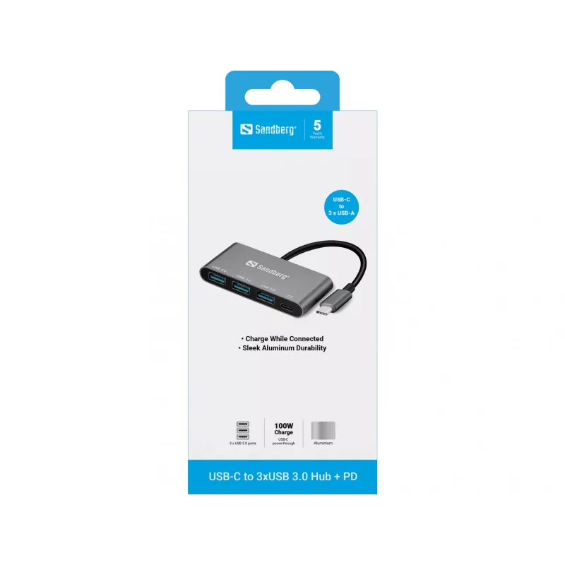 Hub USB-C a 3xUSB 3.0 + PD Sandberg 136-03
