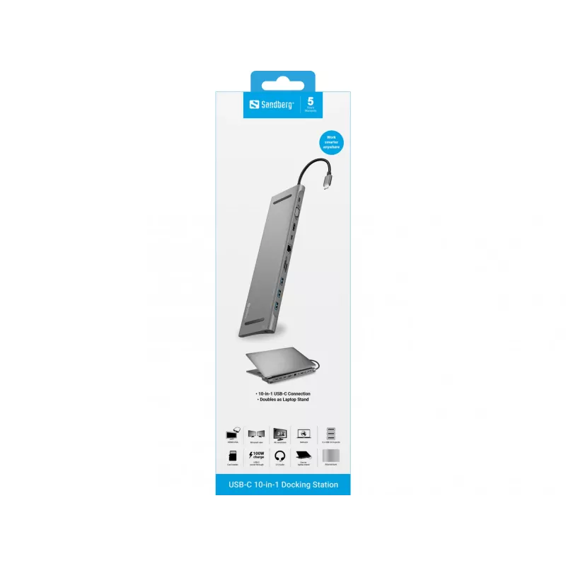 Estación de acoplamiento Sandberg USB-C 10 en 1