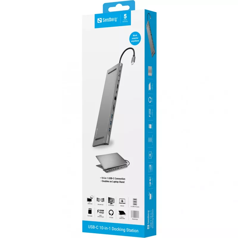 Estación de acoplamiento Sandberg USB-C 10 en 1