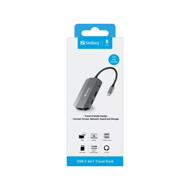 Dock USB-C Sandberg 6en1 Travel Dock