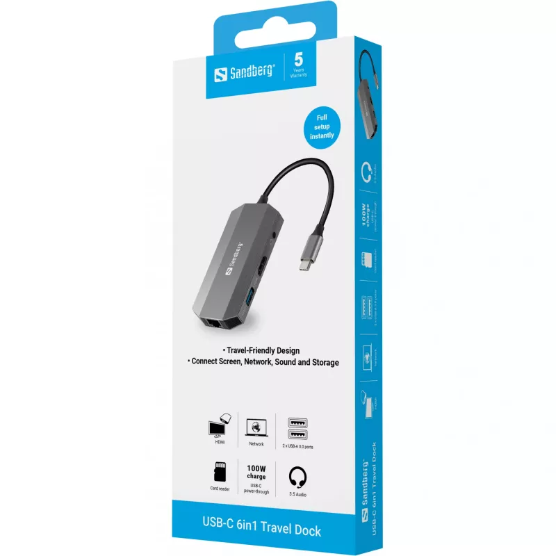 Dock USB-C Sandberg 6en1 Travel Dock