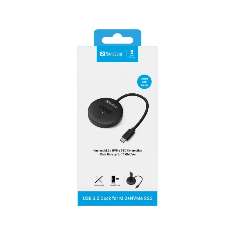 Dock USB 3.2 Sandberg para SSD M.2+NVMe 4 TB negro