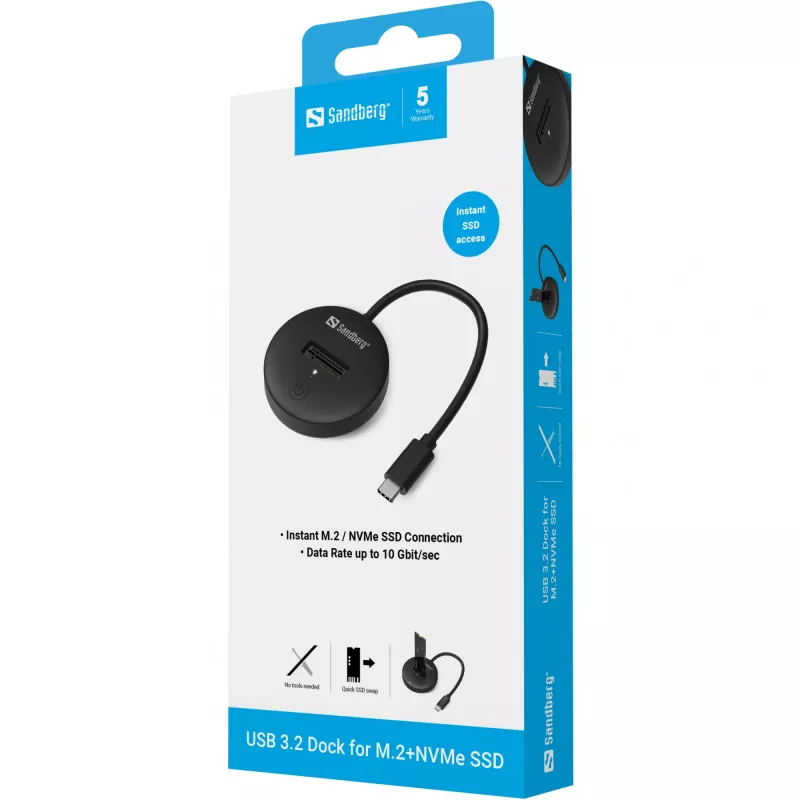 Dock USB 3.2 Sandberg para SSD M.2+NVMe 4 TB negro