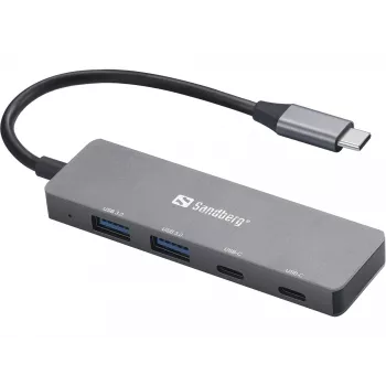 Hub USB-C a 2xUSB-A + 2xUSB-C Sandberg gris aluminio
