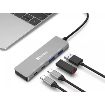 Hub USB-C a 2xUSB-A + 2xUSB-C Sandberg gris aluminio