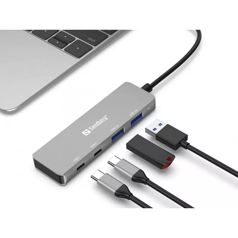 Hub USB-C a 2xUSB-A + 2xUSB-C Sandberg gris aluminio