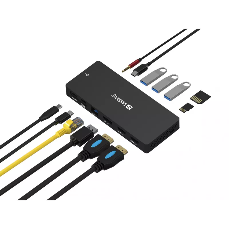 Estación de acoplamiento Sandberg USB-C 13en1 Pro con cable USB 3.2 Gen 1 Type-C
