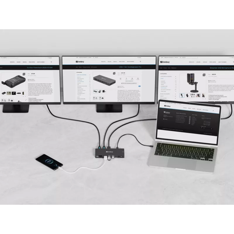 Estación de acoplamiento Sandberg USB-C 13en1 Pro con cable USB 3.2 Gen 1 Type-C