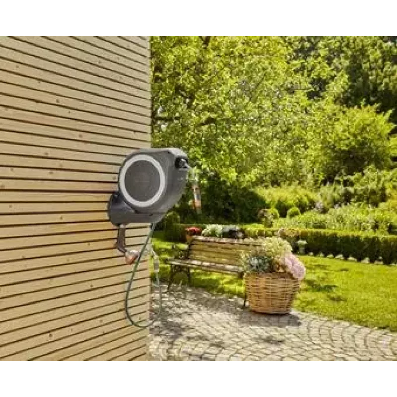 Enrollador de manguera de pared Gardena RollUp Automatic negro gris