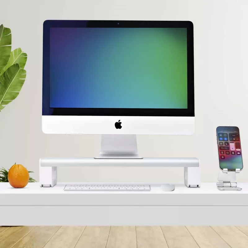 StarTech.com Soporte ergonómico para monitor, hasta 15 kg, altura fija 9 cm, soporte para monitor de sobremesa/portátil, plataforma de acero, montaje rápido, optimiza la superficie del escritorio