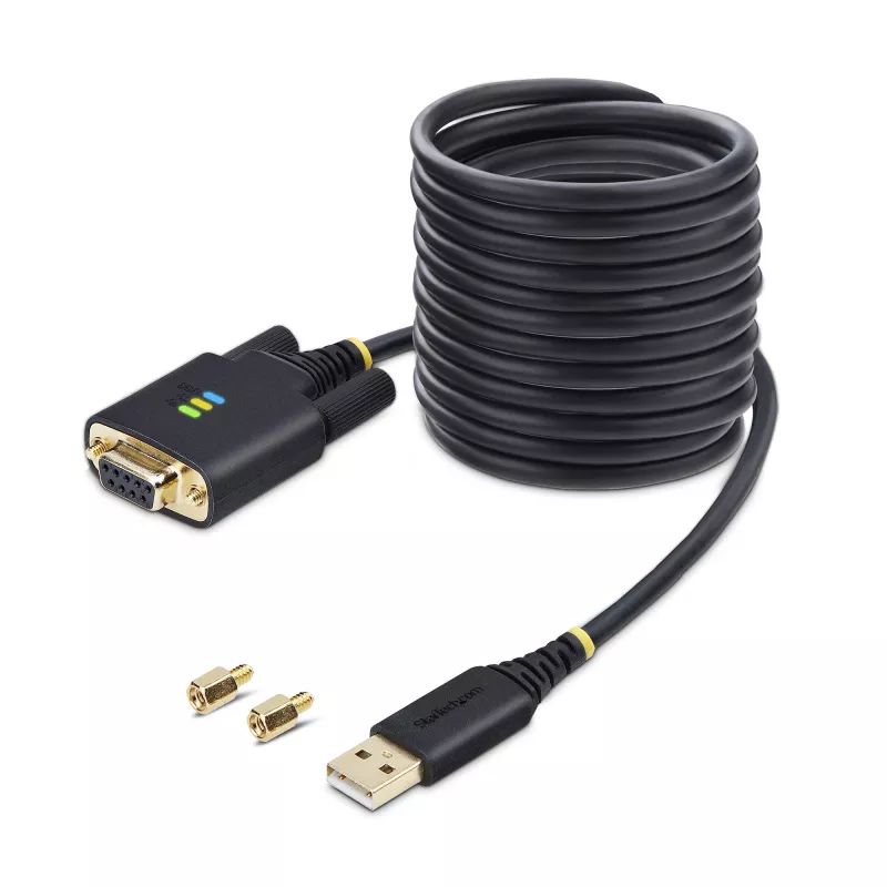 StarTech.com Cable adaptador USB a serie null modem de 10ft (3m), tornillos/tuercas DB9 reemplazables, retención de COM, USB-A a RS232, FTDI, protección ESD nivel 4, Windows/macOS/ChromeOS/Linux - Carcasa TPE resistente