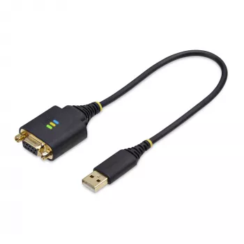 StarTech.com Cable adaptador USB a serie null modem de 30cm, retención de COM, FTDI, USB-A a DB9 RS232, tuercas/tornillos DB9 reemplazables, Windows/macOS/Linux
