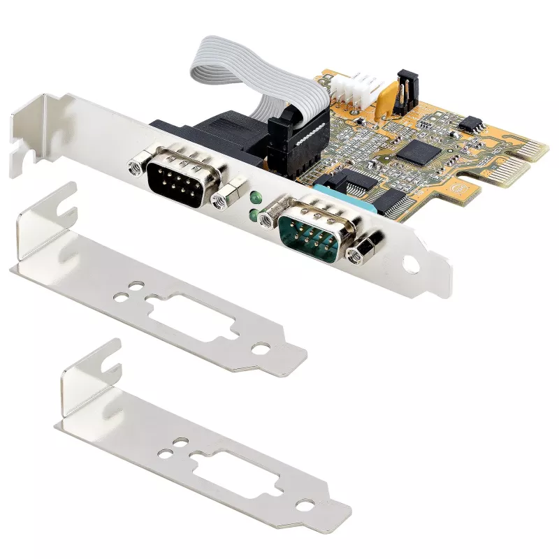 StarTech.com tarjeta serie PCI Express de 2 puertos, tarjeta serie PCIe dual port a RS232 (DB9), UART 16C1050, soportes estándar o de perfil bajo, conservación de COM, para Windows y Linux