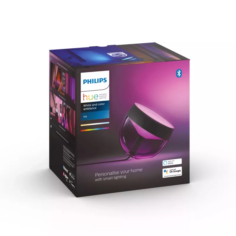 Philips Hue White and Colour Ambiance Iris lámpara de mesa inteligente, Bluetooth/Zigbee, 570 lm, 8,1 W, aluminio, negra