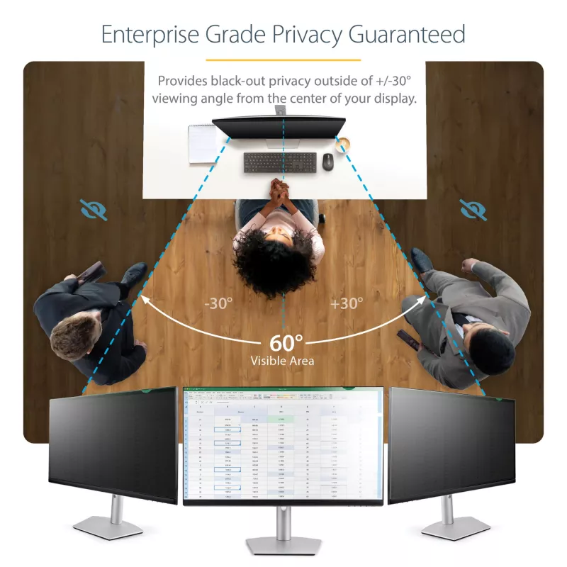 StarTech.com filtro de privacidad para monitor de ordenador de 28 inch 16:9, lámina de privacidad antirreflejo con reducción del 51% de luz azul, lámina protectora para monitor con ángulo de visión de +/- 30 grados
