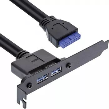 Escuadra de ranura InLine 2x USB 3.0 conector hembra / conector interno de placa base 0,5 m