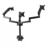 StarTech.com Soporte de escritorio para triple monitor para hasta tres pantallas de 27 pulgadas, VESA 75x75/100x100, ajuste de brazos sin herramientas, montaje con pinza C/pasacables, brazos asistidos por resorte